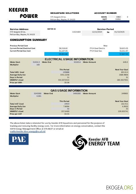 États Unis Mississippi Keesler AFB Energy modèle de facture de services publics aux formats Word et PDF